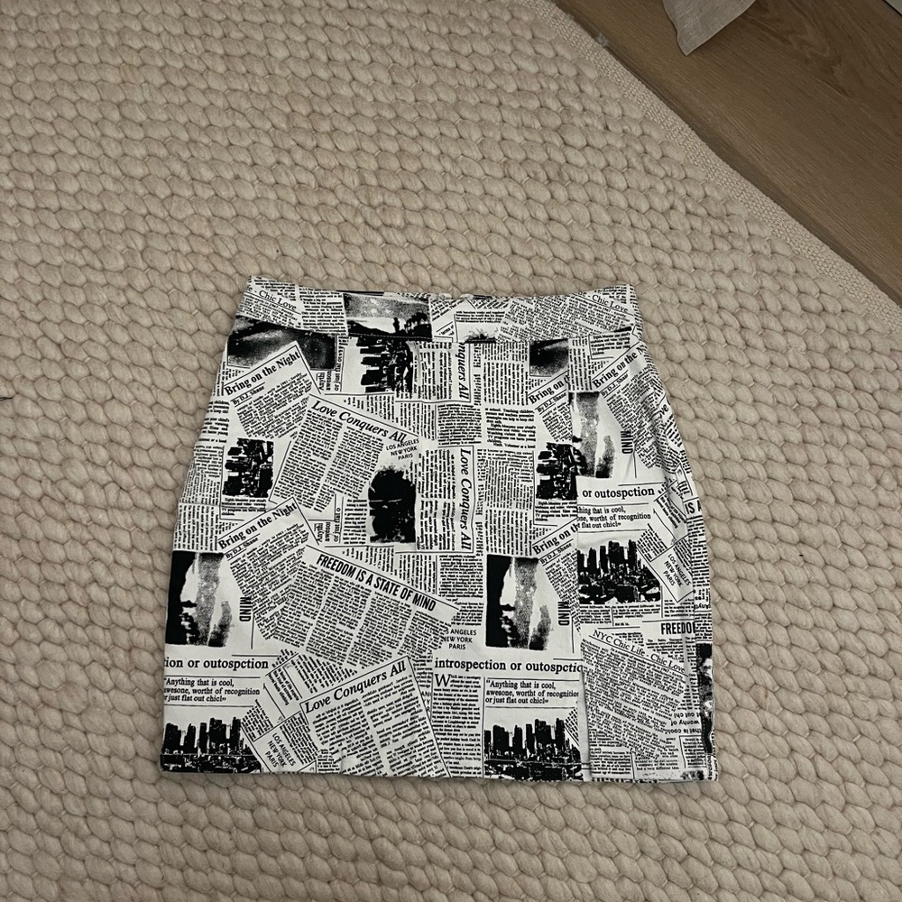 Black and White Newspaper Print Skirt